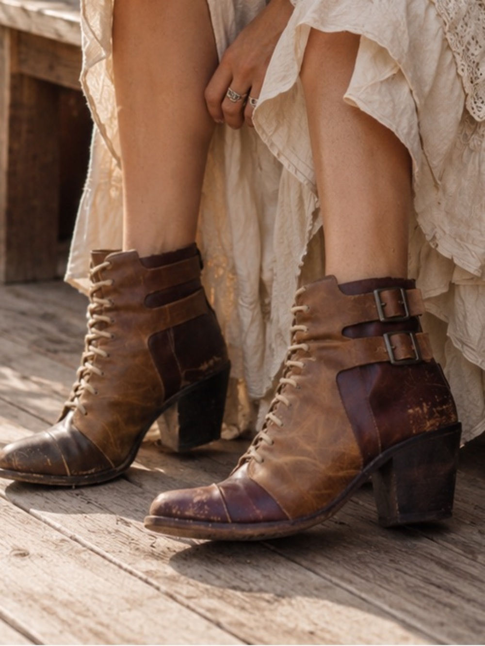 Freebird by Steven Malry Boots Size 8 Distressed Leather Lace Up Buckle Boho